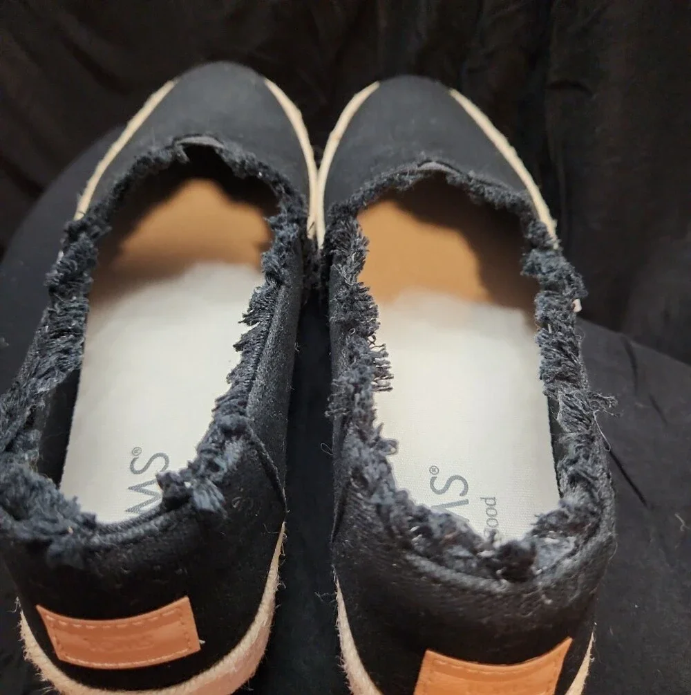 Toms Black Canvas Espadrille Platform Slip-Ons